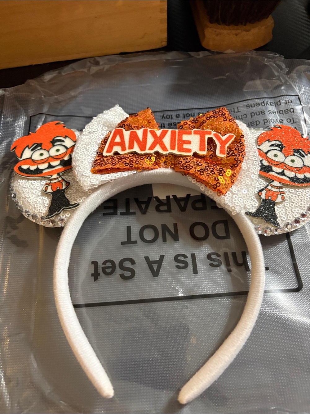Sequin 'Anxiety' Kids Headband - White and Orange